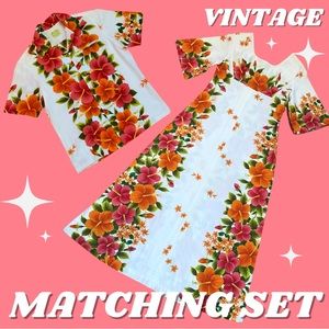 Vintage 60s/70s *MATCHING* Couples Ui-MaiKai Hawaiian Shirt/ Maxi Dress Set